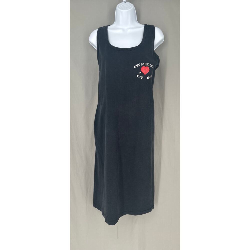 90s Vintage Dress Womens Medium Black USS Saratoga CV 60 Navy Alt Grunge Heart